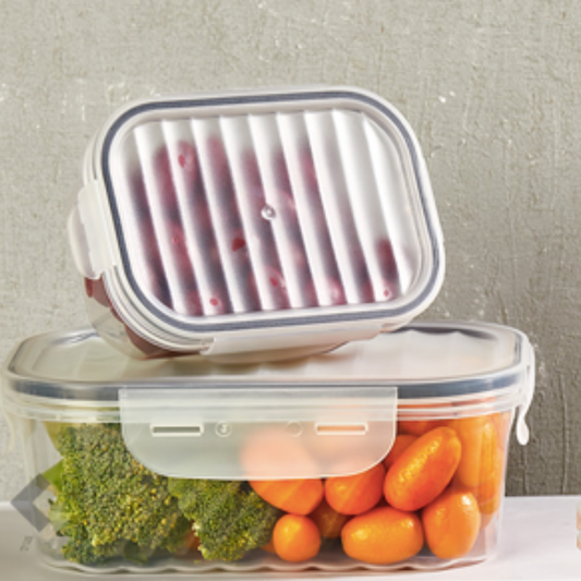  BPA-Free 4-Piece Food Storage Container Set with airtight snap-on lids, stackable design, and leak-proof seal for fresh food storage.
